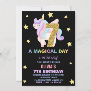 Star Rainbow Unicorn Birthday Invitations Fly