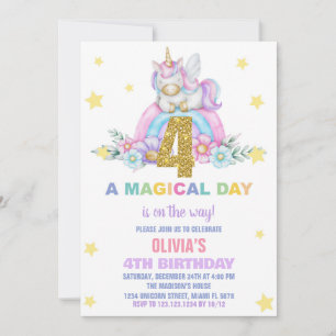 Star Rainbow Unicorn Birthday Invitations Fly