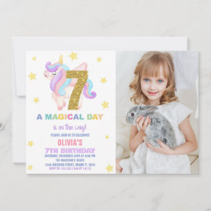 Star Rainbow Unicorn Birthday Invitations photo