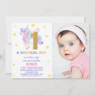 Star Rainbow Unicorn Birthday Invitations photo