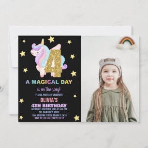 Star Rainbow Unicorn Birthday Invitations w photo