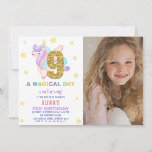 Star Rainbow Unicorn Birthday Invitations w photo