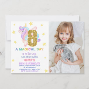 Star Rainbow Unicorn Birthday Invitations w photo