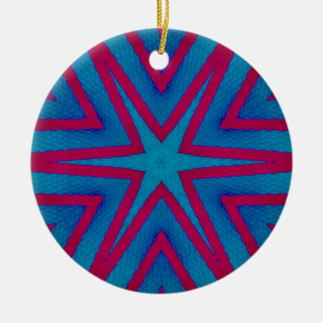 Star Red and Blue Geometric Ceramic Tree Decoration (Front)