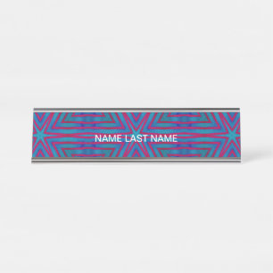 Star Red and Blue Geometric Desk Name Plate