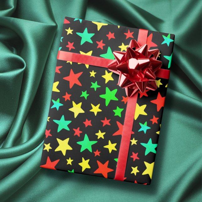 Star red blue green yellow colourful modern elegan wrapping paper (Creator Uploaded)