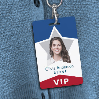 Star Red White Blue VIP Photo ID ID Badge