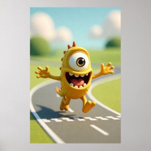 Star Rush Victory Cute Yellow Monster Running Rac Poster