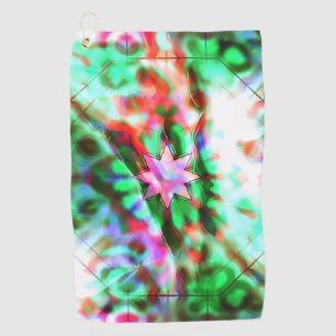 Star shadows on glass flowery spots, pink to green golf towel