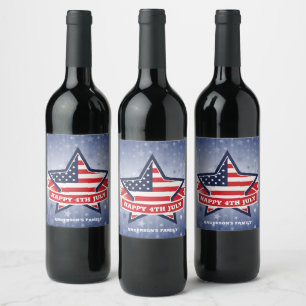 Star-Shaped American Flag Wine Label