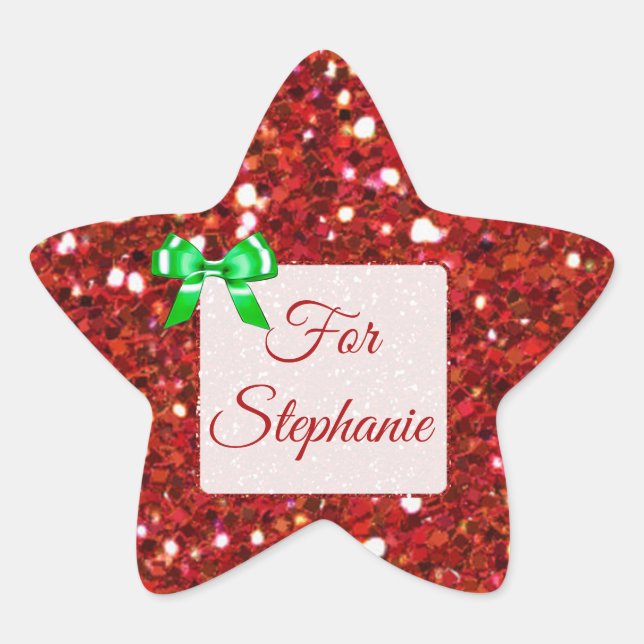 Star Shaped Red Glitter Christmas Gift Tag (Front)