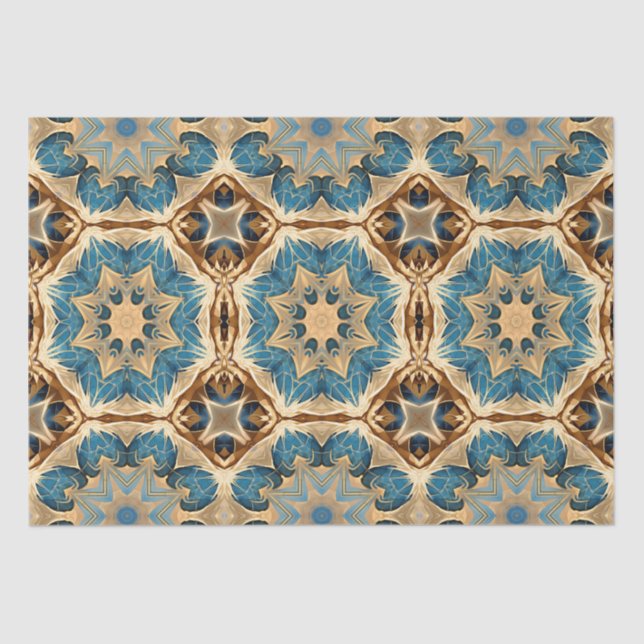 Star shapes Art Deco,Blue and Brown Tissue Paper (Front)