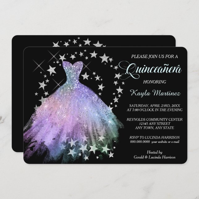 Star Shimmer Lavender Blue Quinceanera Invitation (Front/Back)