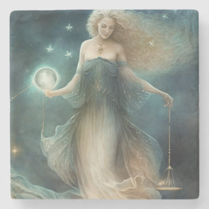 Star sign Libra Goddess, celestial being, zodiac Stone Coaster