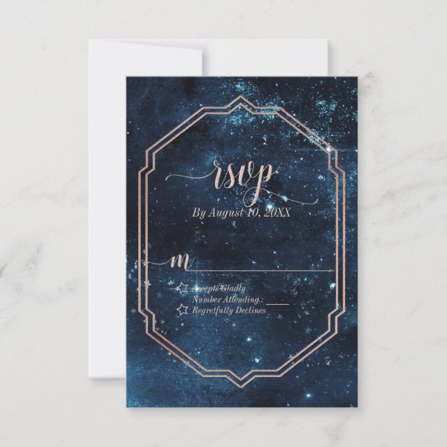 Star Sky Celestial Galaxy Watercolor Wedding RSVP Card (Front)