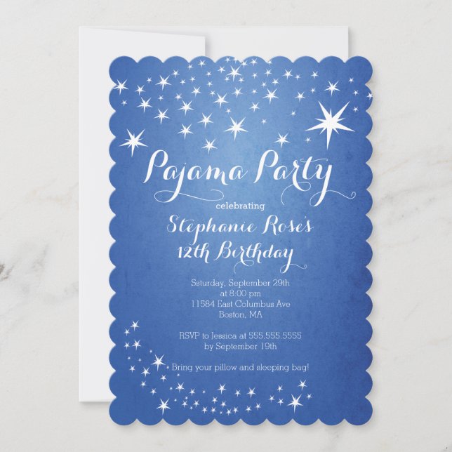 Star Sleepover Party Birthday Party Invitations (Front)