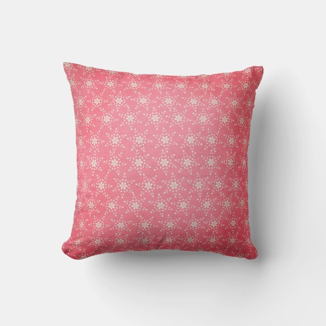 Star Snowflakes on Pink Holiday Throw Pillow (Front)