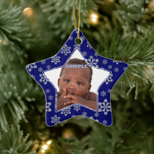 Star Snowflakes Photo Template Christmas Ceramic Tree Decoration