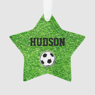 Star Soccer Player NAME Ball Green Field Sports  Ornament
