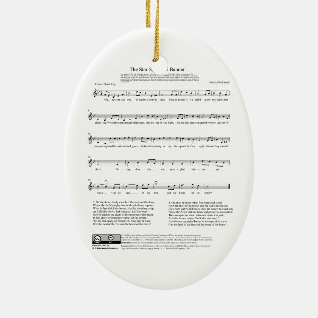 Star-Spangled Banner National Anthem Music Sheet Ceramic Tree Decoration (Back)