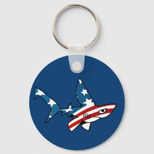 Star-Spangled Cartoon Shark Key Ring