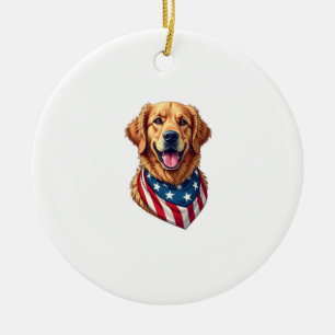 Star Spangled Golden Retriever Vintage Tee 4 Ceramic Tree Decoration
