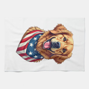 Star Spangled Golden Retriever Vintage Tee 4 Tea Towel