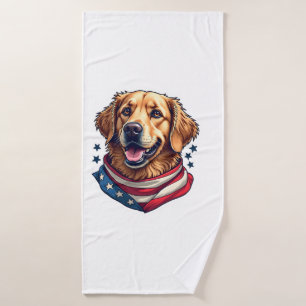 Star Spangled Golden Retriever Vintage Tee Bath Towel