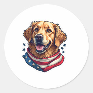 Star Spangled Golden Retriever Vintage Tee Classic Round Sticker