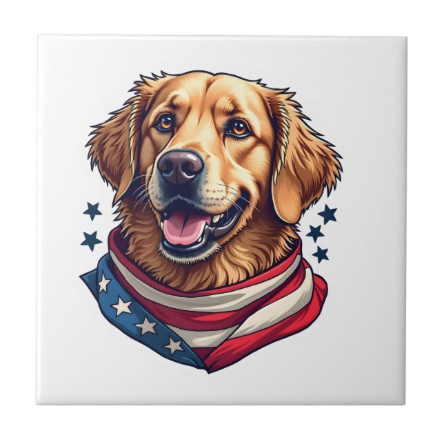 Star Spangled Golden Retriever Vintage Tee Tile (Front)