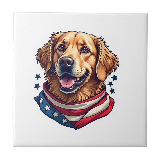 Star Spangled Golden Retriever Vintage Tee Tile (Front)