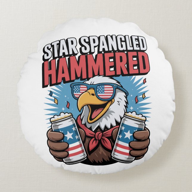 Star Spangled Hammered Patriotic Eagle Red White  Round Cushion (Front)
