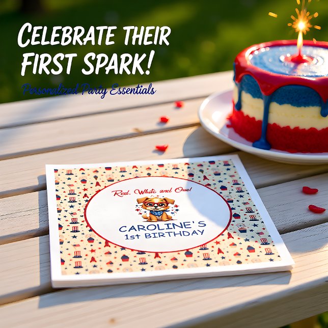 Star Spangled Puppy 1st Birthday Napkin (Creator Uploaded)