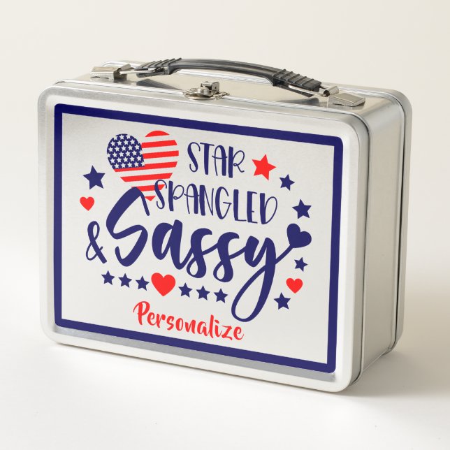 Star Spangled Sassy American Flag Personalised Metal Lunch Box (Front)