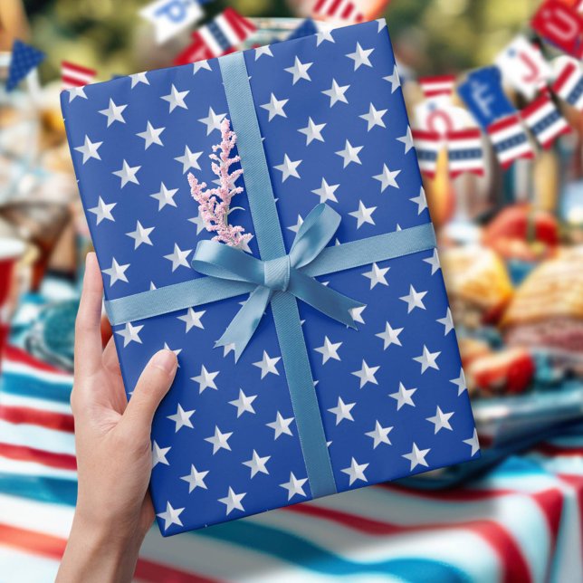 Star Spangled Silver Stars On Navy Blue Americana Wrapping Paper (Creator Uploaded)