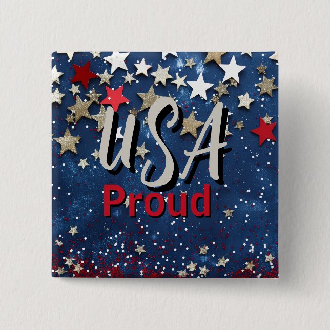 Star Spangled USA Proud 15 Cm Square Badge (Front)