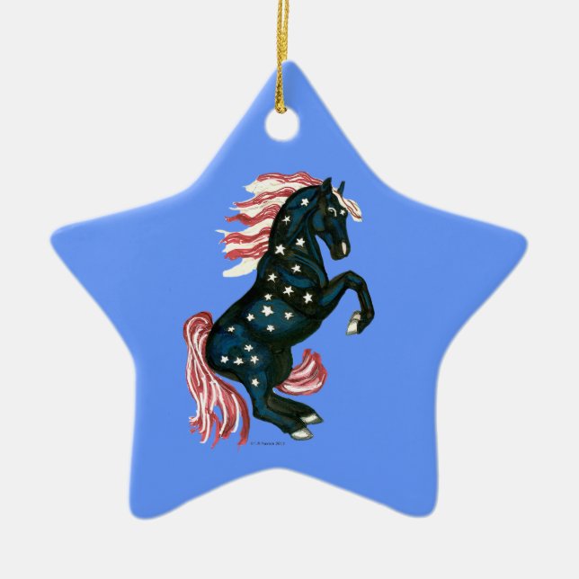 Star Spangled Wild Mustang Horse - Star Ornament (Front)