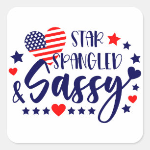Star Spankled and Sassy American Flag Heart Square Sticker