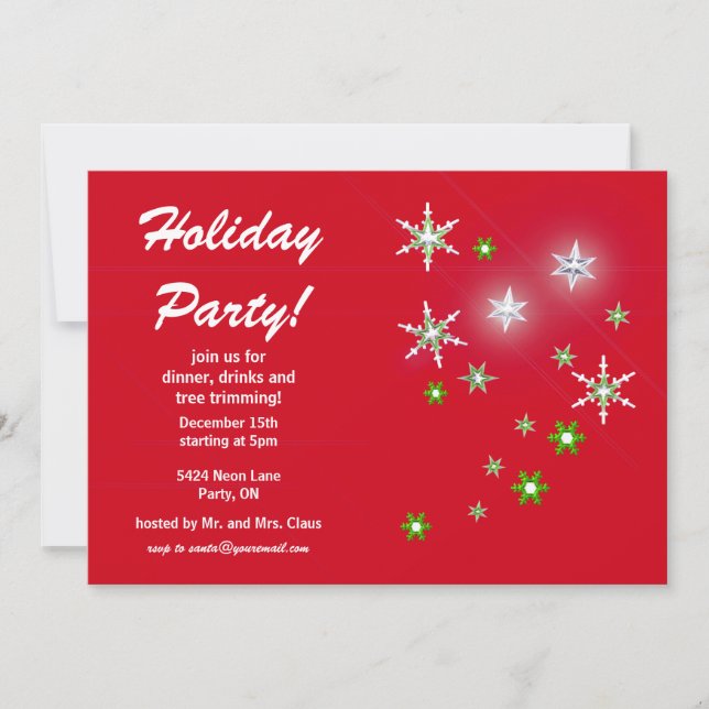 Star Sparkle Red Holiday Party Invitation (Front)