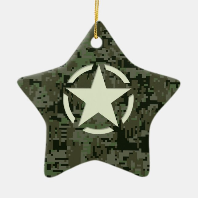 Star Stencil Digital Woodland Ceramic Tree Decoration (Front)