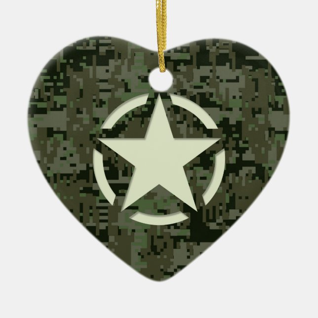 Star Stencil Digital Woodland Ceramic Tree Decoration (Front)
