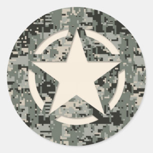 Star Stencil on Digital Camouflage Classic Round Sticker