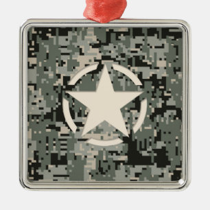 Star Stencil on Digital Camouflage Metal Tree Decoration