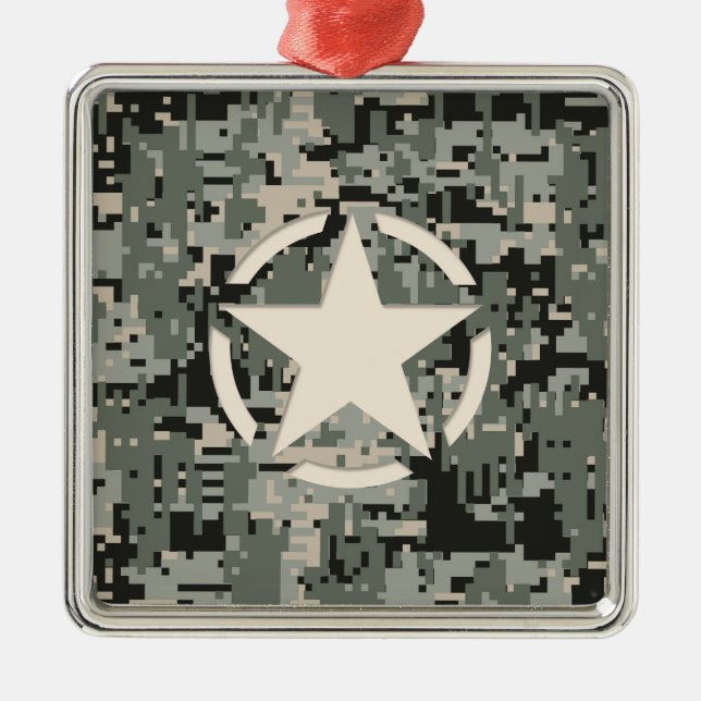 Star Stencil on Digital Camouflage Metal Tree Decoration (Front)