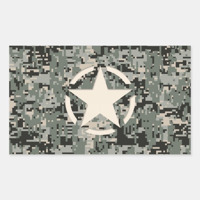 Star Stencil on Digital Camouflage Rectangular Sticker (Front)