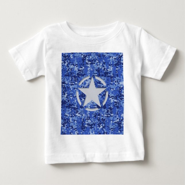 Star Stencil Retro Navy Blue Camouflage Baby T-Shirt (Front)