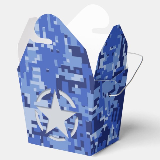 Star Stencil Retro Navy Blue Camouflage Favour Box (Opened)