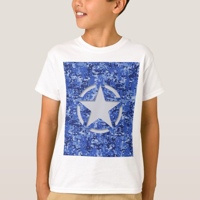 Star Stencil Retro Navy Blue Camouflage T-Shirt (Front)