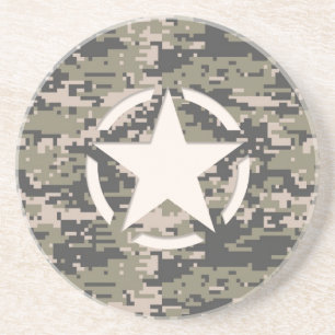 Star Stencil Tag Decal Style Khaki Camouflage Coaster