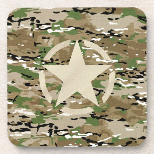 Star Stencil Vintage Camouflage Decor Coaster